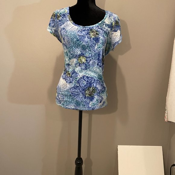 Relativity Tops - Relativity Womens SHEER Floral Print Sht Sl. Top sz L NWOT